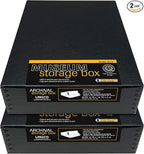 Lineco Museum Archival Storage Box, 9.75x12.75x3 in. Drop Front Design. Acid-Free with Metal Edge. Organize Photos, Pictures, Prints, Documents, Crafts, DIY. Black, 2 Pack