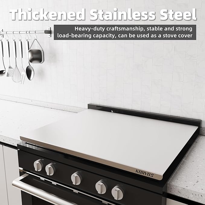 KORVOS 304 Stainless Steel Cutting Board, 23.6" x 19.6" Large Size Stainless Steel Cutting Boards for Kitchen, Heavy Duty Chopping Boards with Lip for Meat Vegetables & Bread, Pastry Board(60 x 50 cm)