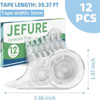 JEFURE 12 Pcs Correction Tape, 39.4 Ft White Wrong Out Tear-Resistant Bulk, Instant Corrections Easy To Use Applicator for School, Office, Note Taking, Journal (Tape Width 0.2 in, Clear)