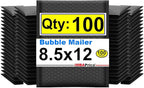 iMBAPrice 8.5x12 Inch Black Poly Bubble Mailers #2, 100-Pack Medium Padded Shipping Envelopes, Self-Seal Polybubble Bags for Mailing, Packaging & E-Commerce