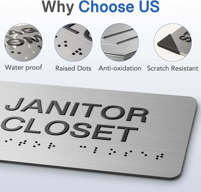RECEPTION Signs with Raised Text & Grade 2 Braille, Brushed Aluminum/Silver Finish Easy Install with Double-Sided Tape, ADA Compliant Office Door Sign