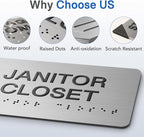 RESTROOM Signs with Raised Text & Grade 2 Braille, Brushed Aluminum/Silver Finish Easy Install with Double-Sided Tape, ADA Compliant Conference Room Office Door Sign