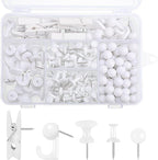 BESARME 200 Pieces Push Pins Set, 5 Types White Thumb Tacks Cute Decorative Push Pins for Wall Cork Board Bulletin Boards with Storage Box