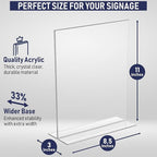 Acrylic Sign Holder 8.5 x 11, T-Shape Tabletop Display Stand, Double-Sided Bottom Load Portrait Frame, Menu and Ad Holder for Restaurants, Promotions, Photos, or Classrooms, Durable Design (3 Pack)