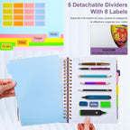 Hardcover Spiral Notebook 8"x10" Journal Notebook with Tabs and Removable Dividers 300 Pages 5 Subject Notebook College Ruled, Faux Leather Spiral Bound Notebook for Women School Work (Purple)