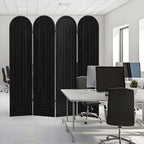 Asnefeli Room Divider and Folding Privacy Screen, 4 Panel Wood Arched Room Divider Wall, Portable Freestanding Partition Screen, Partition Divider for Room Separation for Home Office Bedroom, Black