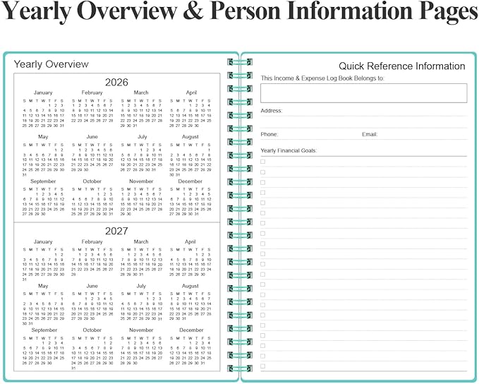 Heveboik Income & Expense Log Book - A5 Income and Expense Tracker for Small Business, Accounting Bookkeeping Tracking for Woman and Man, 5.8" x 8.3", Teal