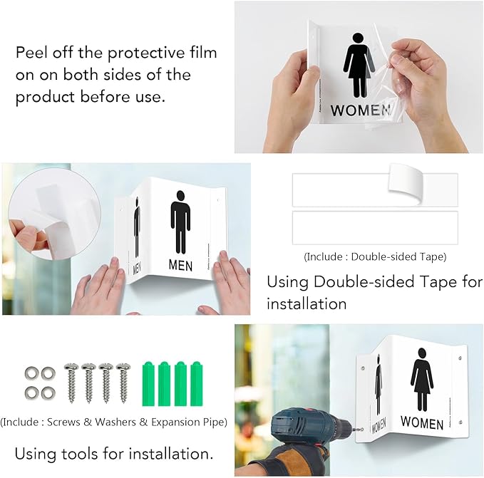 Faittoo Restroom Sign, Bathroom Signs, 4 Pack 6 x 8 Inches Acrylic Sign, for Office or Business Bathroom and Toilet Door or Wall Decor, Indoor Outdoor Use, White (Men and women Set)