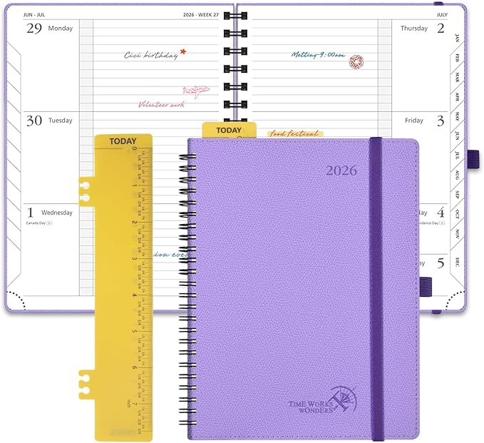POPRUN 2026 Weekly and Monthly Planner Calendar, January 2026 - December 2026,Medium-6.75" x 8.75" Spiral Bound Appointment Book, Includes Monthly Tabs, Inner Pocket,Soft Cover - Lavender