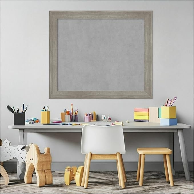 Amanti Art Grey Framed Magnetic Board 24x28 Medium Vision Board for use with Magnets, 100% Metal Sheet to Display Items as Office Decor or for Home Organization in mudroom, Kitchen or Kids Room