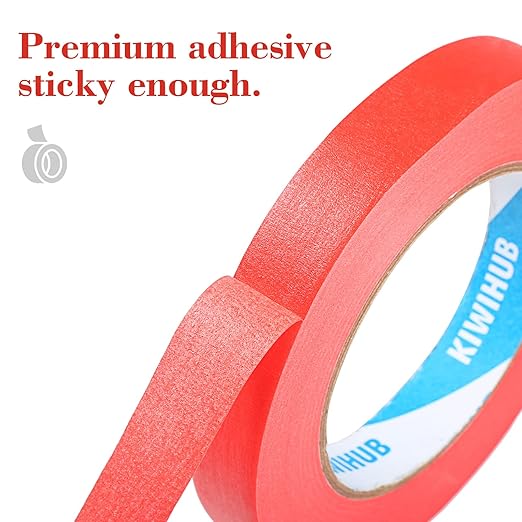 KIWIHUB Red Painters Tape,1” x 60 Yds x 5 Rolls (300 Yards Total) - Medium Adhesive Masking Tape for Painting,Labeling,DIY Crafting,Decoration and School Works