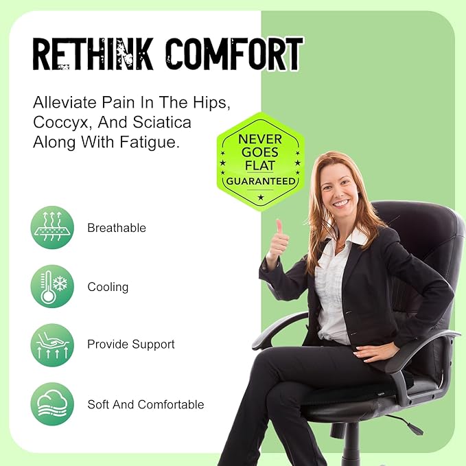 Aurssa Air Fiber Office Chair Cushion - Ergonomic Seat Cushion for Orthopedic Coccyx, Relief Hip & Back Support - Doctor Recommended Cushion for Long Sitting Worker Driver & Handicapped (Black)