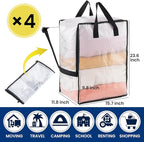 TAILI 4 Pack Clear Moving Bags w/Adjustable Backpack Straps, Moving Supplies, Moving Boxes Alternative, Heavy Duty Storage Totes for College Packing, Camping Backpack for Travel, Dorm, Laundry