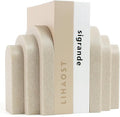 LIN CHUAN Heavy Duty Bookends for Shelves, 6.6 LBS Heavy Book Ends for Heavy Books, Decorative Modern Bookends with Faux Sandstone Look, Layered Arch Book Stopper for Bookshelf Holder Set of 2, Beige