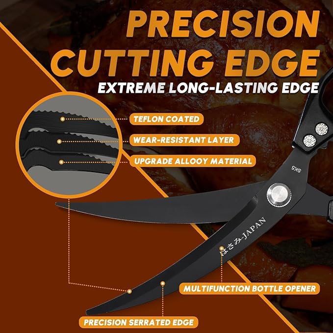 HUUSK Kitchen Scissors Set - Stainless Steel Kitchen Shear, Sharp Meat Scissors Dishwasher Safe, Heavy Duty Poultry Shears, Japanese Cooking Scissor for Food, Chicken Bones, Christmas Gift for Men