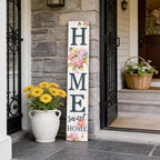 Home Sweet Home Welcome Sign for Front Porch, 47" Wood Framed Porch Sigh Spring Hydrangea Flower Decorations with Hanging Rope, Farmhouse Yard Signs Home Decor for Outdoor Patio Easter Gift