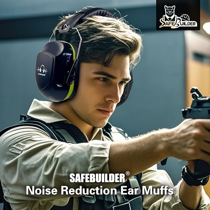 SAFEBUILDER Ear Muffs Noise Reduction SNR 33dB Adjustable Lightweight Safety Earmuffs Sound Proof Noise Cancelling ANSI