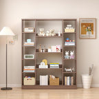 OSCHF Cube Storage Bookcase with Base - Large Wooden Bookshelf with 10 Open Cubes and 4 Shelves for Home and Office, Freestanding Organizer, Walnut