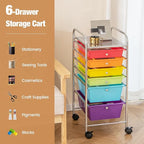 RELAX4LIFE 6-Drawer Rolling Storage Cart - Classroom Organization on Wheels w/Removable Plastic Drawers, Mobile Art Craft Cart for School Paper Home Office, Utility Cart with Drawers (Multicolor)
