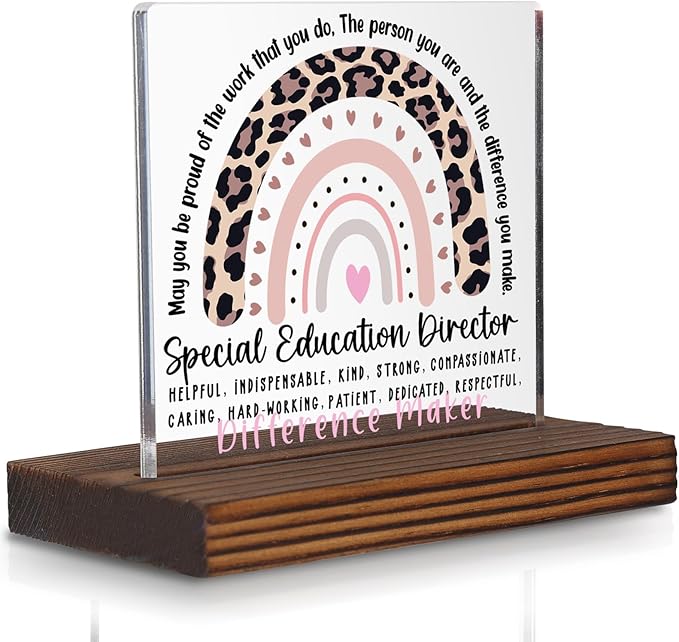 Special Education Director Gift Leopard Rainbow Desk Plaque, Inspirational Office Decor for SPED Leaders, Difference Maker Appreciation Sign PA081