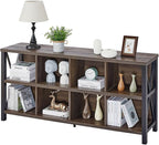 FATORRI 8 Cube Storage Organizer Bookshelf, 62 Inch Rustic Wood Horizontal Bookcase, Industrial Cube Long Book Shelf for Living Room (Walnut Brown)