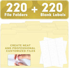 Manila Folders, HERKKA 220 Pack 1/3 Cut Tab File Folders, Manila Folders 8.5 x 11 Designed for Office and Classroom Use, Letter Size