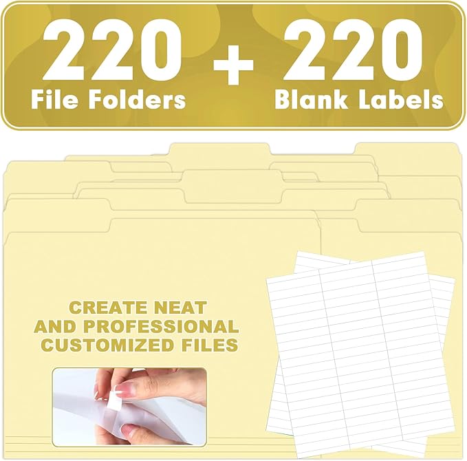 Manila Folders, HERKKA 220 Pack 1/3 Cut Tab File Folders, Manila Folders 8.5 x 11 Designed for Office and Classroom Use, Letter Size