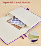 PAIBAS Graph Notebook for Women Men, 160 Pages Grid Paper, Graphing Notebooks for School, Work, Quad Ruled, Inner Pocket, A5 Hardcover Vintage Leather Journals for Writing, 5.8"x8.5" (Purple)