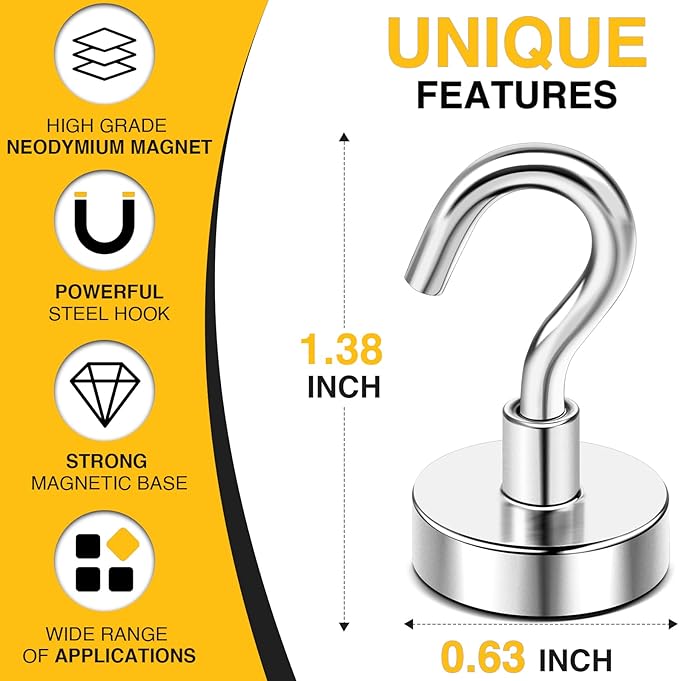 DIYMAG Magnetic Hooks for Hanging Cubicle Accessories, 30lbs 2026 Cruise Cabin Ship Essentials N52 Magnetic Hook Heavy Duty Strong Magnets Fridge for Classroom Beach Kitchen Grills 10 Pack Silver