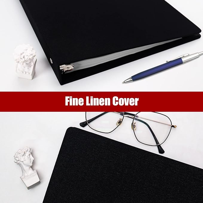 Vienrose 3 Ring Binder 1 Inch Round Rings with Linen Fabric Cover, Fits 8.5 x 11 Inch Paper, Durable Organizer for School, Office, Home, Recipes (2 Pack,Black)