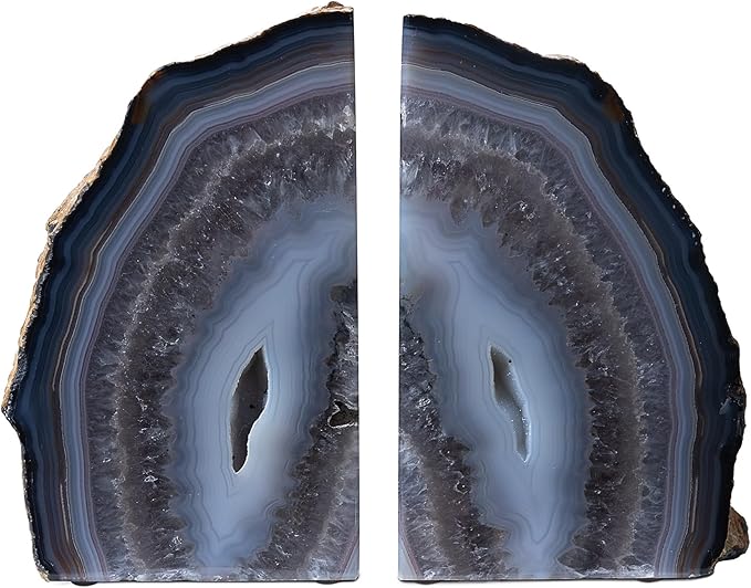 Nature's Decorations Agate Bookends - A Quality Natural Geode with Non-Skid Rubber Bumpers for Shelves, Office, Home Decor - Heavy Duty Cool Crystal Stone (3-4 LB)