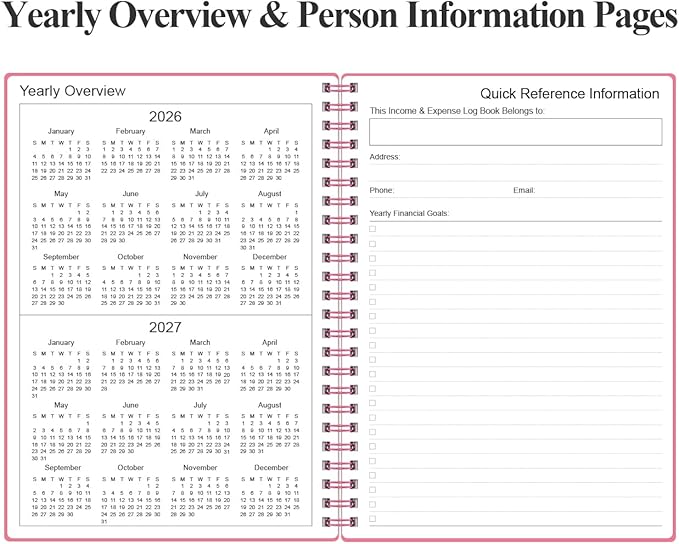 Heveboik Income & Expense Log Book - A5 Income and Expense Tracker for Small Business, Accounting Bookkeeping Tracking for Woman and Man, 5.8" x 8.3", Pink
