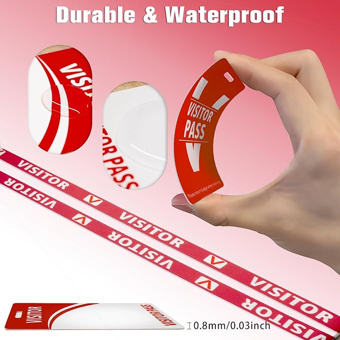 Visitor Badge Lanyards Volunteer Badge Holder with Clips (25 pcs) - Reusable Temporary ID Pass for Office, School, Events PVC Plastic Security Cards for Exhibition Guest by OSTENBIG (Red)