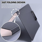 FRETONBA Clipboard Folder, 2 Pcs A4 Foldable Clipboard with Horizontal and Vertical Double Metal Clips, 360 Degree Foldable Binder Clipboards with Pen Holder, File Cover Work Folder Clipboards, Pink