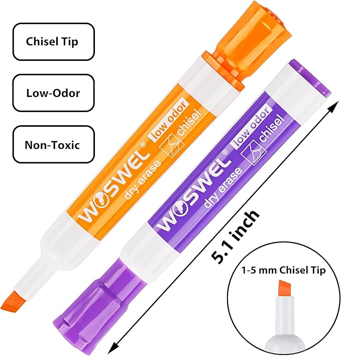 WOSWEL Dry Erase Markers, Chisel Tip Whiteboard Markers, Low Odor Thick Dry Markers, 50 Bulk 10 Assorted Colors for Teachers, Classroom, Office & Home Use
