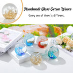 Arikyrist Glass Figurines Ball Ocean Waves Paperweight Glass Ball for Friends Ocean Lovers, Clear Bubble Ball with Sprouting Bubbles & Golden Light Decoration for Home, Office and Aquarium