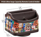 PUSU Remote Control Holder, Colorful Pattern Nightstand TV Caddy, PU Leather 360 Degrees Rotatable Desktop Organizer Storage Box for TV Remotes/Media Controllers/Office Supplies