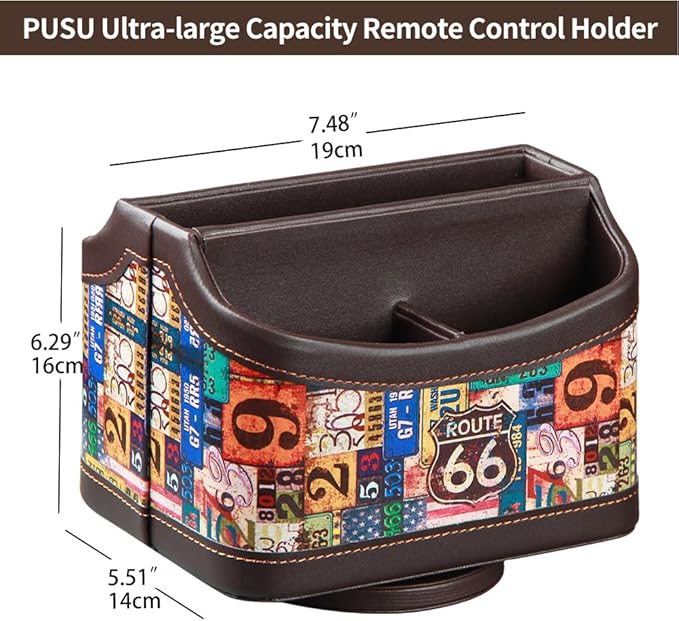 PUSU Remote Control Holder, Colorful Pattern Nightstand TV Caddy, PU Leather 360 Degrees Rotatable Desktop Organizer Storage Box for TV Remotes/Media Controllers/Office Supplies
