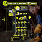 KAFAHOM Power Tool Organizer,Large 8 Drill Holder Wall Mount with 2 Side Pegboards,5 Layer Metal Tool Storage Rack with 12 Hooks,Tool Shelf for Garage Organization,Utility Battery Shelves - Black
