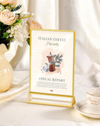 Dynta Acrylic Sign Holder 5x7in Double-Sided Display Stand with Gold Frame Clear Table Sign Holders for Wedding Party Restaurants Home Office(8 Pack)