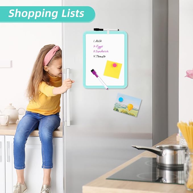VUSIGN Small White Board Dry Erase, 8.5'' x 11'' Magnetic Dry Erase Board, Mini Whiteboard with Markers for Students, Fridge, Wall, Locker, Green