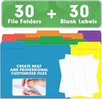 File Folder, HERKKA 30 Pack 1/3 Cut Tab File Folders, Colored File Folders Designed for Office and Classroom Use, Letter Size, Assorted 6 Colors