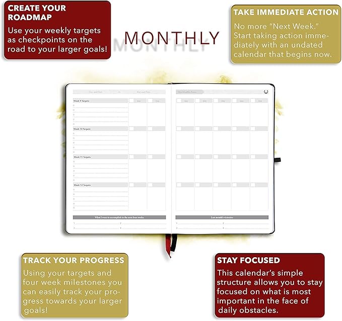 The Phoenix Planner - Best Daily Calendar and Agenda for Goal Setting, Boost Happiness and Productivity - Gratitude Journal, Habit Tracker, Quarterly Business Planner - 6 Months, Undated (Crimson)