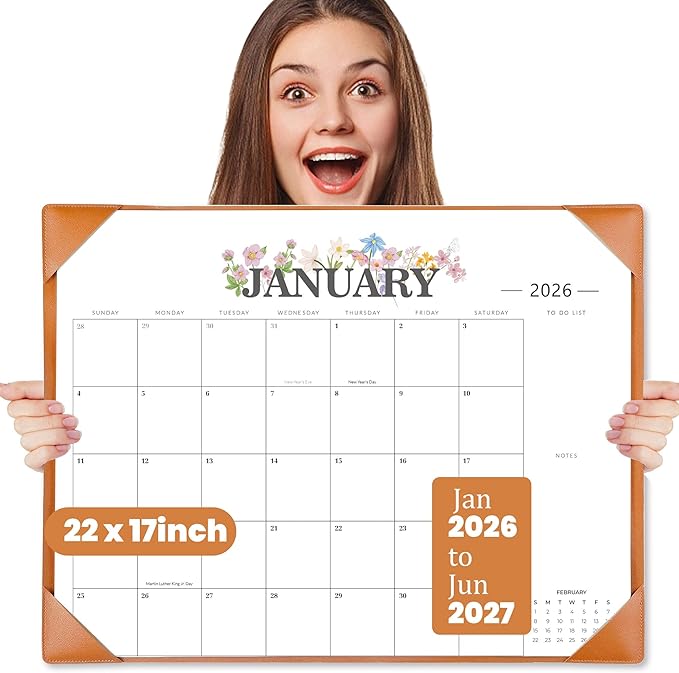 2026 Desk Calendar - 18 Month Desktop Calendars (Jan 2026–Jun 2027),Large 22x17 Monthly Calendar with Home & Office Floral Desk Pad Calendars (Brown, 22*17)