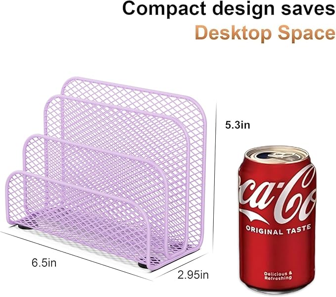 gianotter Mail Organizer Countertop, Metal File Holder with 3-Slot, Purple Desk Accessories & Workspace Organizers (Purple)