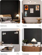 Fluxynara Felt Bulletin Board Tiles Large 48" x 36" Cork Board Alternative-12 Pack with 70 Adhesive Tabs, Thick Slat Wall Panels for Office Decor, Push Pin Board Wall Organizer Alternative -Black