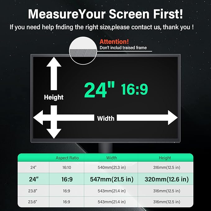 Mao Yeye [2 Pack] 24 Inch Computer Privacy Screen for 16:9 Aspect Ratio Widescreen Monitor, Eye Protection Anti Glare Blue Light Computer Monitor Privacy Filter, Removable 24 in Protector Film