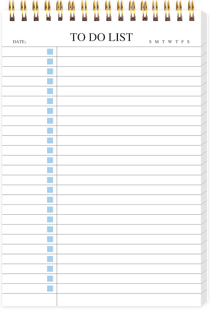 To Do List Notepad, Undated Daily Planner Notepad with To Do List Notebook Checklist Planner Spiral Waterproof Notepad for Office Supplies, School Planner, Blue, 52 Sheets, 5.5"*8.3" A5 Size