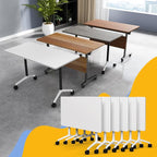 Conference Table Flip Top Mobile Conference Room Tables,Folding Conference Table with Wheels,Large Meeting Training Seminar Table Saving Space for Office Classroom (6, White, 61'')
