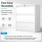 Pataku Metal Lateral File Cabinet with Lock, Steel Filing Cabinet 3 Drawer, Locking Office Home Wide Organization File Cabinets for Hanging Files Letter/Legal/F4/A4 Size, (White-3Drawer)